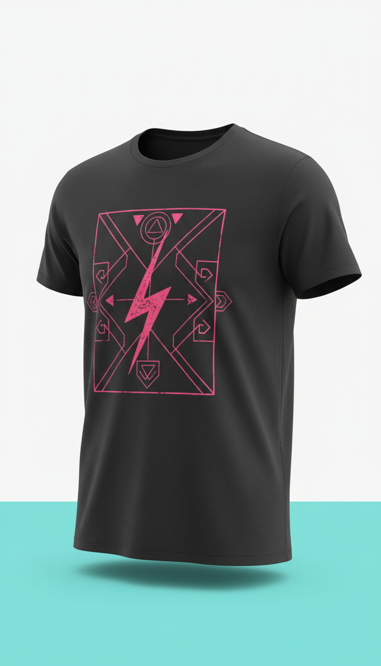 Crew-Neck Cotton T-Shirt Electric Pink Print